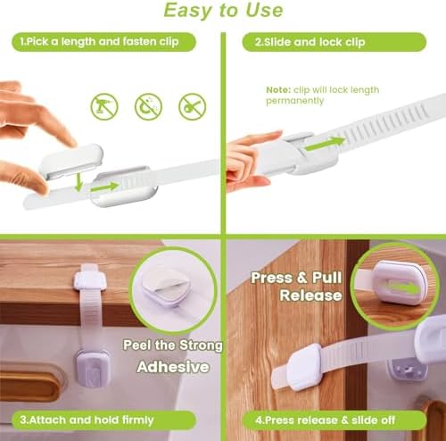 Matenf refrigerator safety latches demonstrating the adult one hand release button mechanism