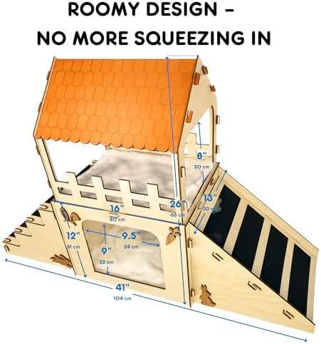 OtterPets Extra Large Bunny Hideout, Cozy Rabbit Castle with Fleece Mats, Wooden Rabbit Hideout, Bunny House Indoor Indoor, Chinchilla, Guinea Pig House (Pet Safe Wood Joints) - Image 5