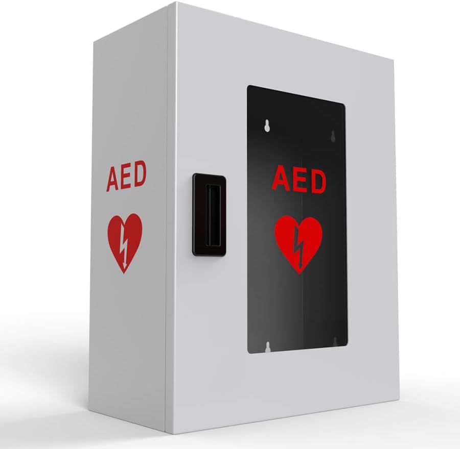 Everest's Toys AED Defibrillator Cabinet front view in white steel