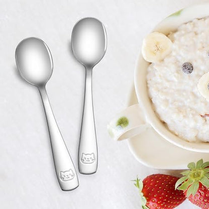 Premium cartoon themed packaging for the DRKIO stainless steel toddler cutlery set