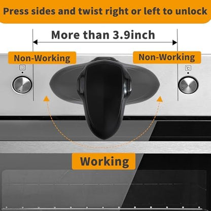 Black stove knob safety guards installed on a gas range