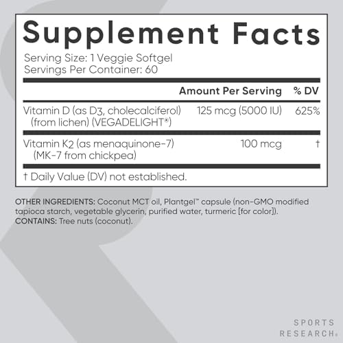 Sports Research vitamin d3 and k2 packaging with certification icons