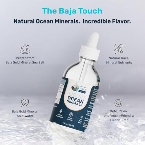 Baja Gold ocean minerals liquid drops displaying supplement facts panel and ingredients