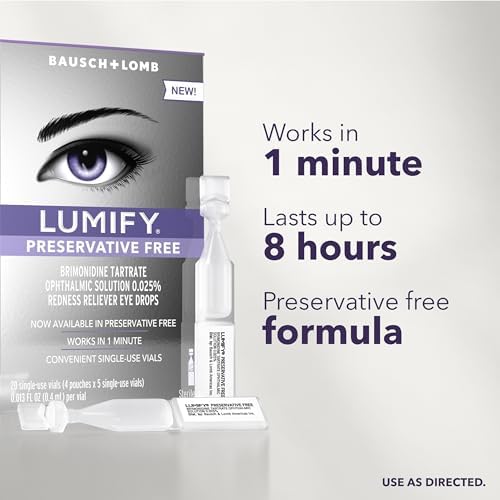 LUMIFY eye drops packaging showing eight hour redness relief claim