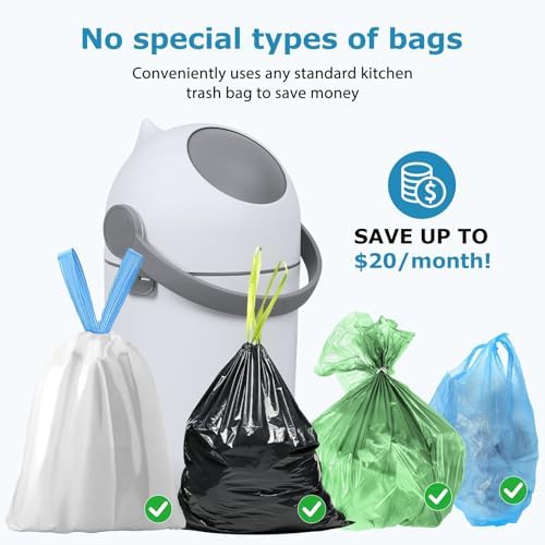 White nursery trash can with odor control sealing baffle