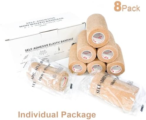 Multi pack of beige cohesive tape rolls for first aid and sports injury.