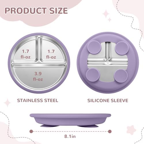 Spmktqk three pack divided toddler plates in a row
