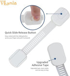 Twelve pack child safety cabinet locks by Vkania laid out flat showing the flexible TPE straps and durable ABS plastic pieces