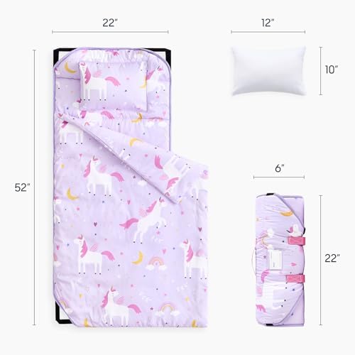 Wake In Cloud kids sleeping mat with attached rainbow blanket and removable pillow