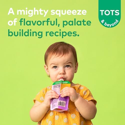 Group of 8 Plum Organics toddler food pouches side by side
