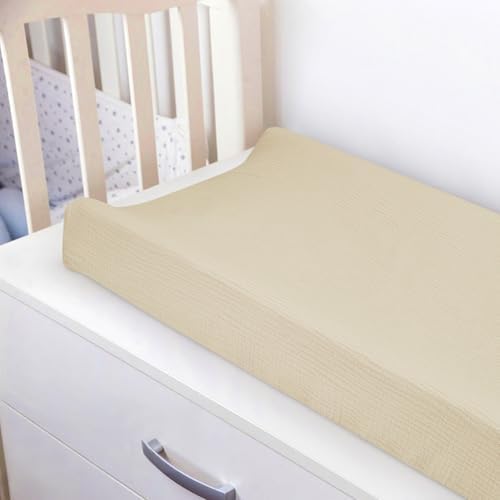 Lulumoon muslin changing pad covers displayed on nursery furniture