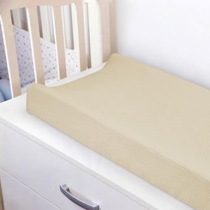 Lulumoon muslin changing pad covers displayed on nursery furniture