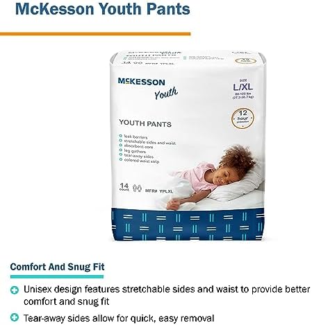 McKesson Overnight Pediatric Pants illustrating the soft cloth-like outer fabric and unisex design.