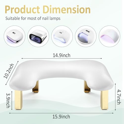 Foldable white manicure hand rest showing leg mechanism