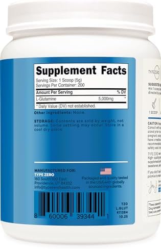 Type Zero L-Glutamine unflavored powder texture close up