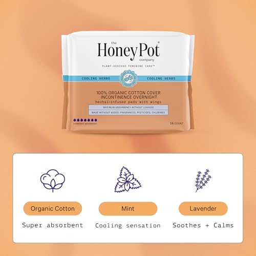 The Honey Pot Company cooling essential oil infused sanitary napkins packaging details