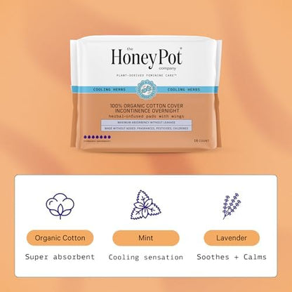 The Honey Pot Company cooling essential oil infused sanitary napkins packaging details
