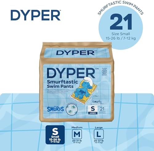 Dyper Smurftastic disposable swim pants packaging