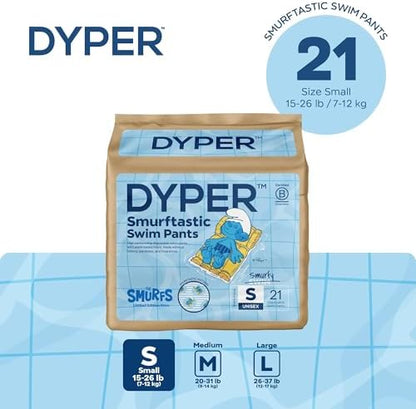 Dyper Smurftastic disposable swim pants packaging