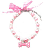 PetFavorites premium pet costume necklace with handmade pearls close up details.