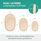 Thick supportive bunion pads showing the secure self stick backing material.