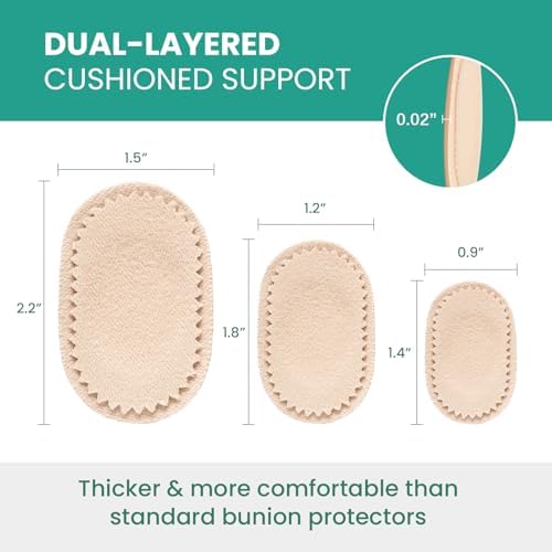 Thick supportive bunion pads showing the secure self stick backing material.