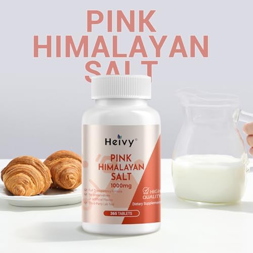 Heivy pink salt hydration tablets showing the full year supply three hundred sixty five count badge clearly.