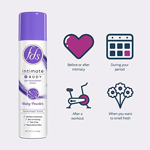 FDS Whole Body Dry Deodorant Spray showing the travel-friendly 2 ounce canister.