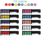 Person using colorful hair chalk comb on hair strands