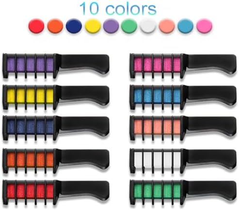 Person using colorful hair chalk comb on hair strands