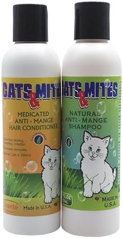 Side view of Ovante cat anti mange treatment bottles illustrating hypoallergenic formula for kittens and adult cats.