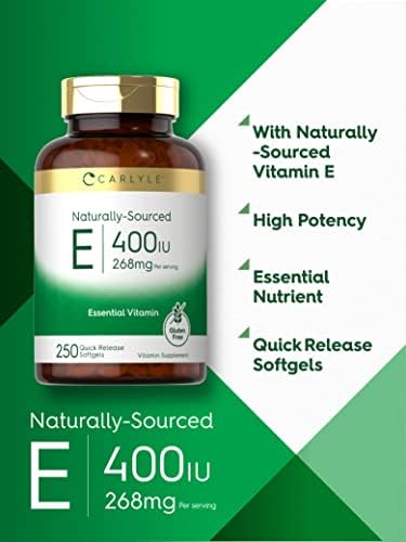 Carlyle Vitamin E supplement label with nutrition facts