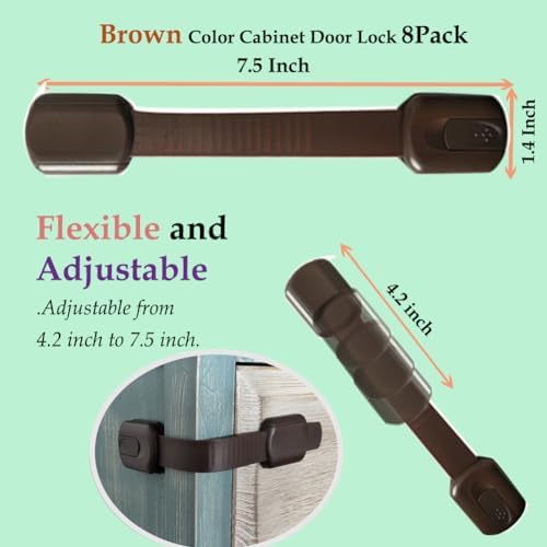Adjustable child proof safety strap lock installed on a kitchen drawer surface