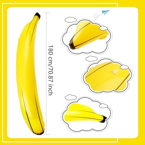 Sonarun seventy inch jumbo blow up banana balloons floating in a summer swimming pool