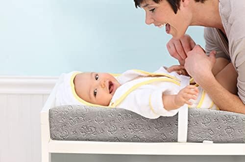 Removable grey plush cover with embossed sheep pattern for baby nursery furniture.