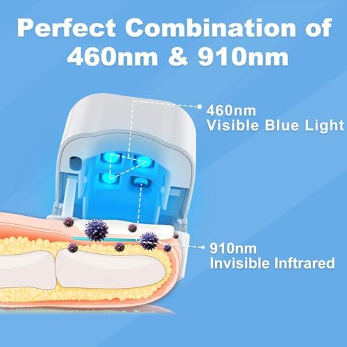 Rechargeable nail fungus laser device with USB charging cable and packaging.