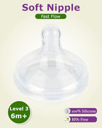 Joyfeed level 3 fast flow nipple six pack packaging layout for parents.