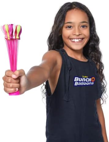 Close up of patented self tying O ring technology on vibrant water balloons