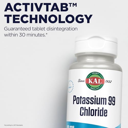 Kal Potassium Chloride dietary supplement bottle on a clean background
