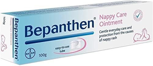 Bepanthen baby rash cream tube showing pro vitamin B5 ingredients for healing.