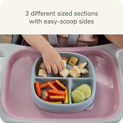 Three section NUK feeding plate showing deep walls for scooping