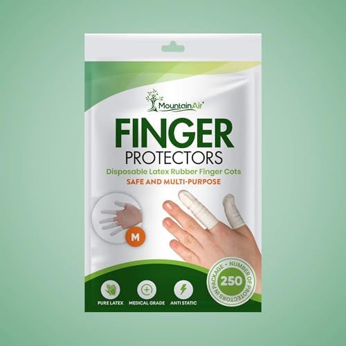 Medium size disposable finger sleeves worn on fingertips for electronics repair.
