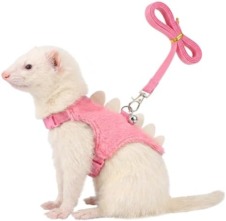 Pink adjustable small pet vest with dinosaur fins and safety tracking bell