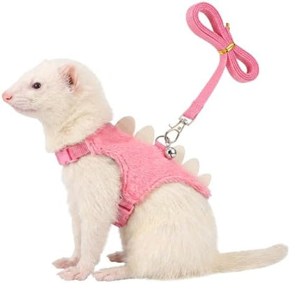 Pink adjustable small pet vest with dinosaur fins and safety tracking bell