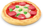 Stretchy pizza themed DIY compound slime craft being molded by hand.
