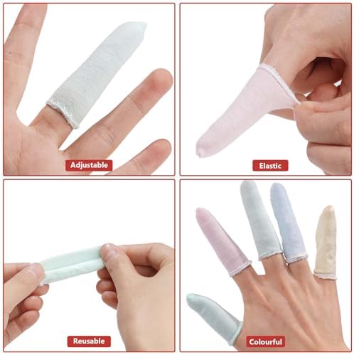 Soft antistatic cotton finger sleeves demonstrating elasticity and stretchable comfort.
