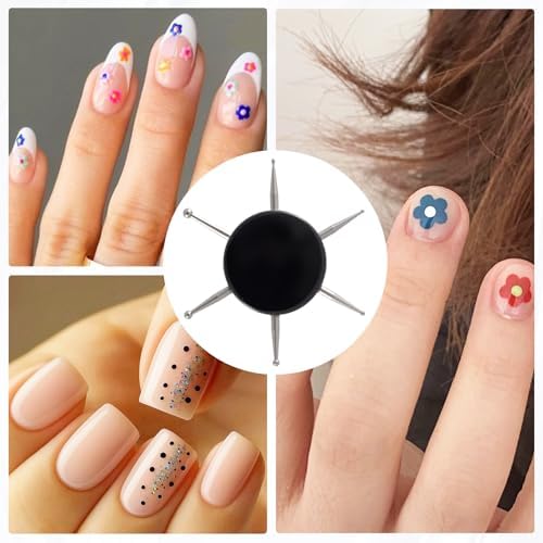 Black 6-in-1 nail design dotting pen scale view