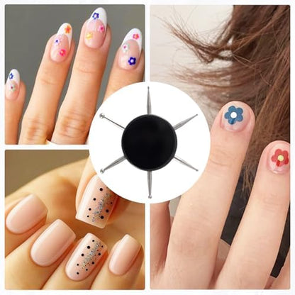 Black 6-in-1 nail design dotting pen scale view