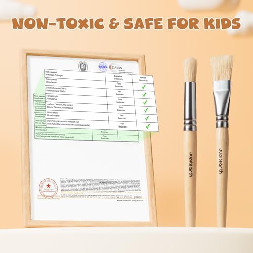 Five round and five flat JUPITEARTH jumbo paint brushes arranged neatly for kids school projects