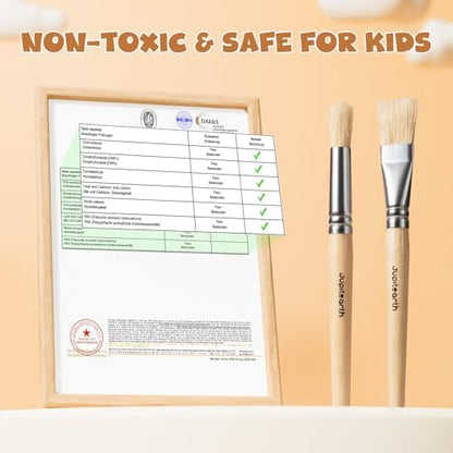 Five round and five flat JUPITEARTH jumbo paint brushes arranged neatly for kids school projects